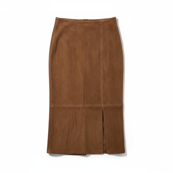 CAMBRIDGE DRY GOODS CO. Suede Honey Tan Long Leather Skirt Size 2 - Picture 1 of 5